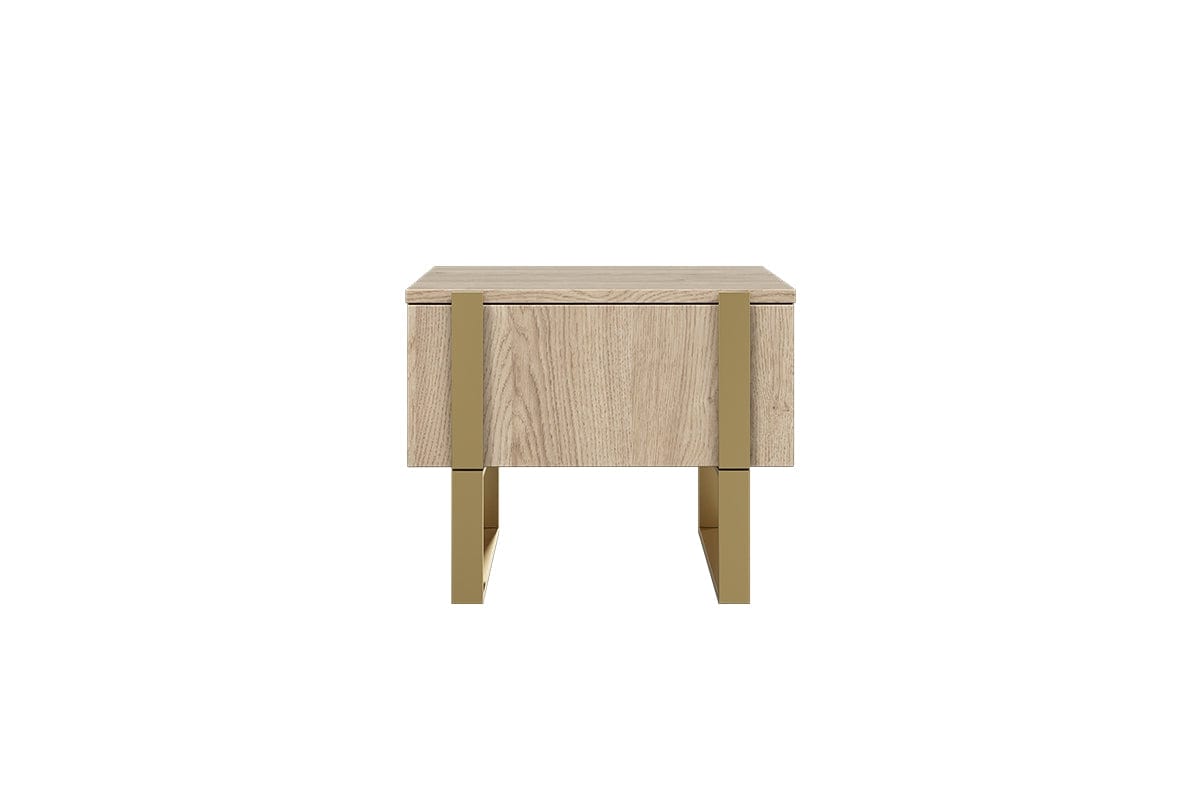 Set 2 noptiere din pal si metal, cu 1 sertar, Verica 50-1SZ Stejar / Auriu, l50xA45xH40 cm (4)