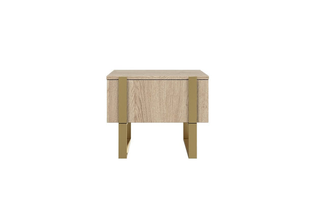 Set 2 noptiere din pal si metal, cu 1 sertar, Verica 50-1SZ Stejar / Auriu, l50xA45xH40 cm (4)