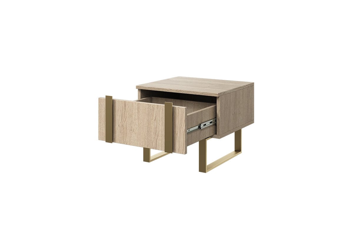 Set 2 noptiere din pal si metal, cu 1 sertar, Verica 50-1SZ Stejar / Auriu, l50xA45xH40 cm (5)