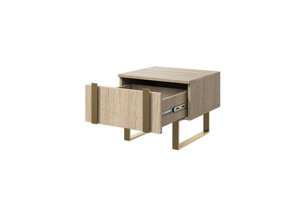 Set 2 noptiere din pal si metal, cu 1 sertar, Verica 50-1SZ Stejar / Auriu, l50xA45xH40 cm (5)