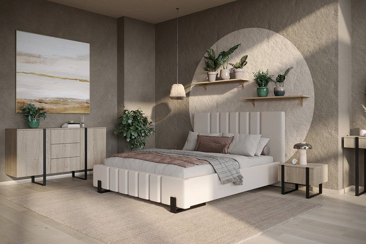 Set 2 noptiere din pal si metal, cu 1 sertar, Verica 50-1SZ Stejar / Negru, l50xA45xH40 cm (2)