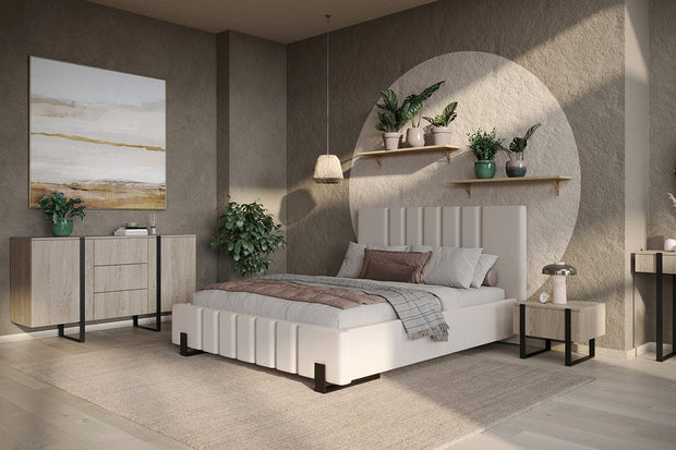 Set 2 noptiere din pal si metal, cu 1 sertar, Verica 50-1SZ Stejar / Negru, l50xA45xH40 cm (2)