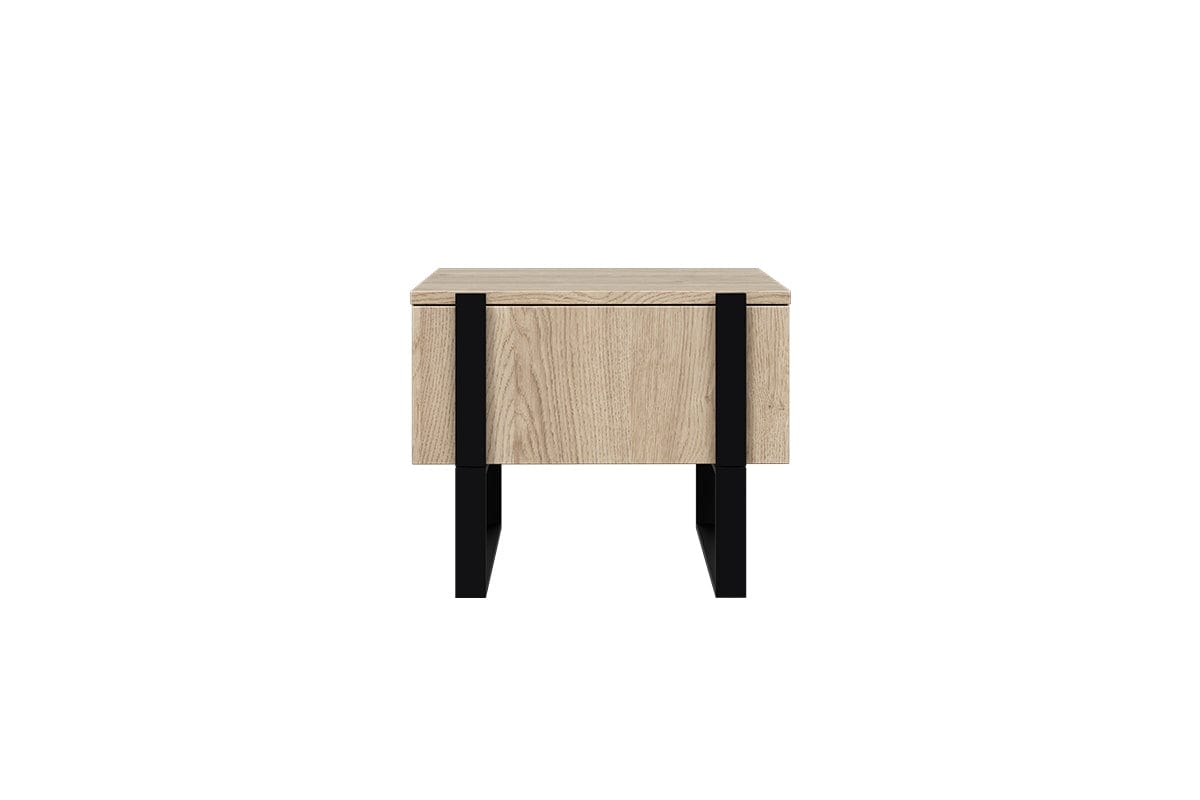 Set 2 noptiere din pal si metal, cu 1 sertar, Verica 50-1SZ Stejar / Negru, l50xA45xH40 cm (3)