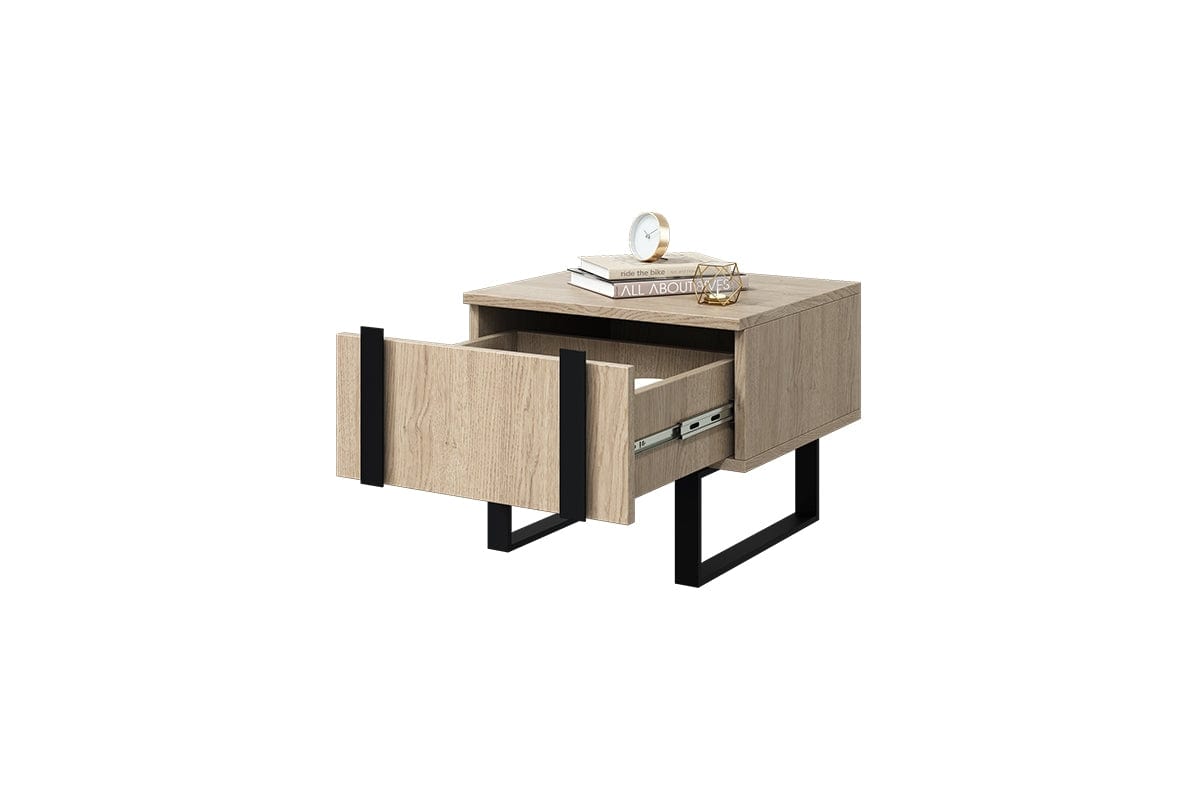 Set 2 noptiere din pal si metal, cu 1 sertar, Verica 50-1SZ Stejar / Negru, l50xA45xH40 cm (6)