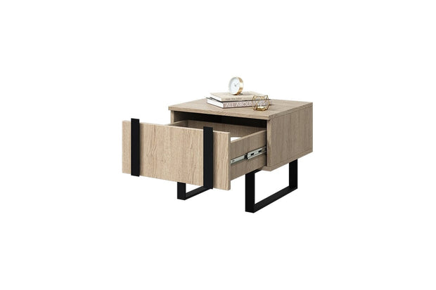 Set 2 noptiere din pal si metal, cu 1 sertar, Verica 50-1SZ Stejar / Negru, l50xA45xH40 cm (6)