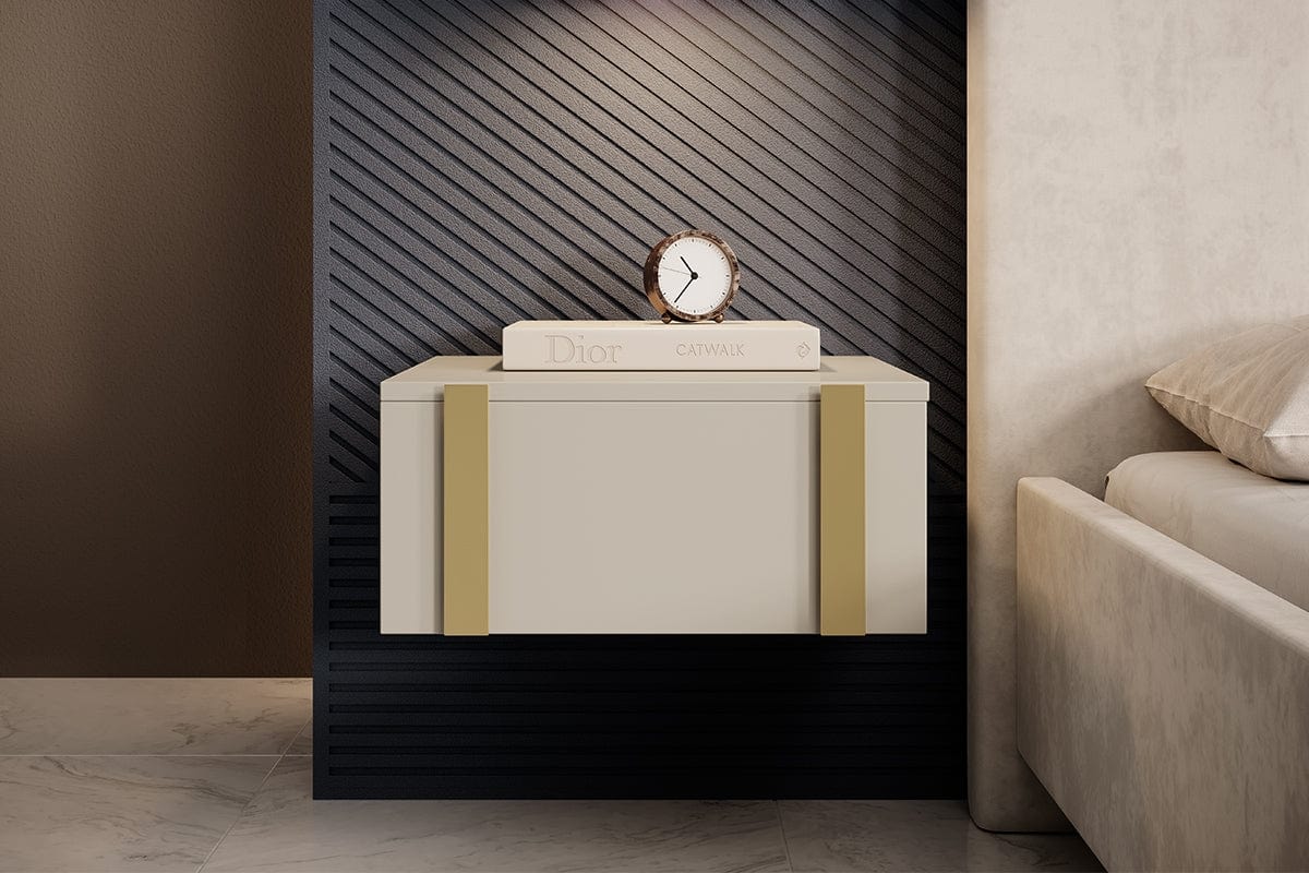 Set 2 noptiere suspendate din pal, cu 1 sertar, Verica 50-1SZ Crem / Auriu, l50xA45xH23 cm (1)