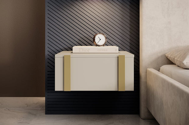 Set 2 noptiere suspendate din pal, cu 1 sertar, Verica 50-1SZ Crem / Auriu, l50xA45xH23 cm (1)