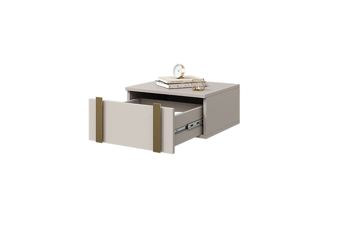 Set 2 noptiere suspendate din pal, cu 1 sertar, Verica 50-1SZ Crem / Auriu, l50xA45xH23 cm (5)