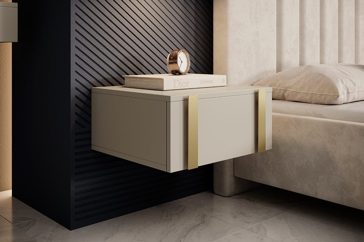 Set 2 noptiere suspendate din pal, cu 1 sertar, Verica 50-1SZ Crem / Auriu, l50xA45xH23 cm (6)