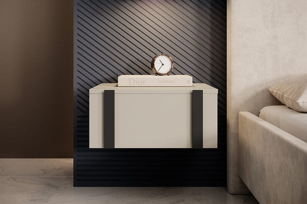 Set 2 noptiere suspendate din pal, cu 1 sertar, Verica 50-1SZ Crem / Negru, l50xA45xH23 cm (1)