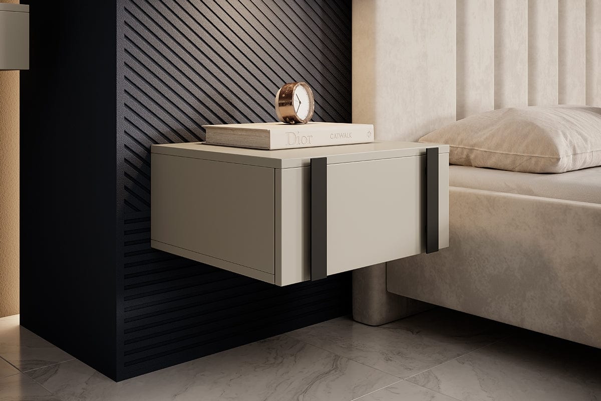 Set 2 noptiere suspendate din pal, cu 1 sertar, Verica 50-1SZ Crem / Negru, l50xA45xH23 cm (6)