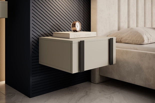 Set 2 noptiere suspendate din pal, cu 1 sertar, Verica 50-1SZ Crem / Negru, l50xA45xH23 cm (6)