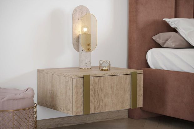 Set 2 noptiere suspendate din pal, cu 1 sertar, Verica 50-1SZ Stejar / Auriu, l50xA45xH23 cm (1)