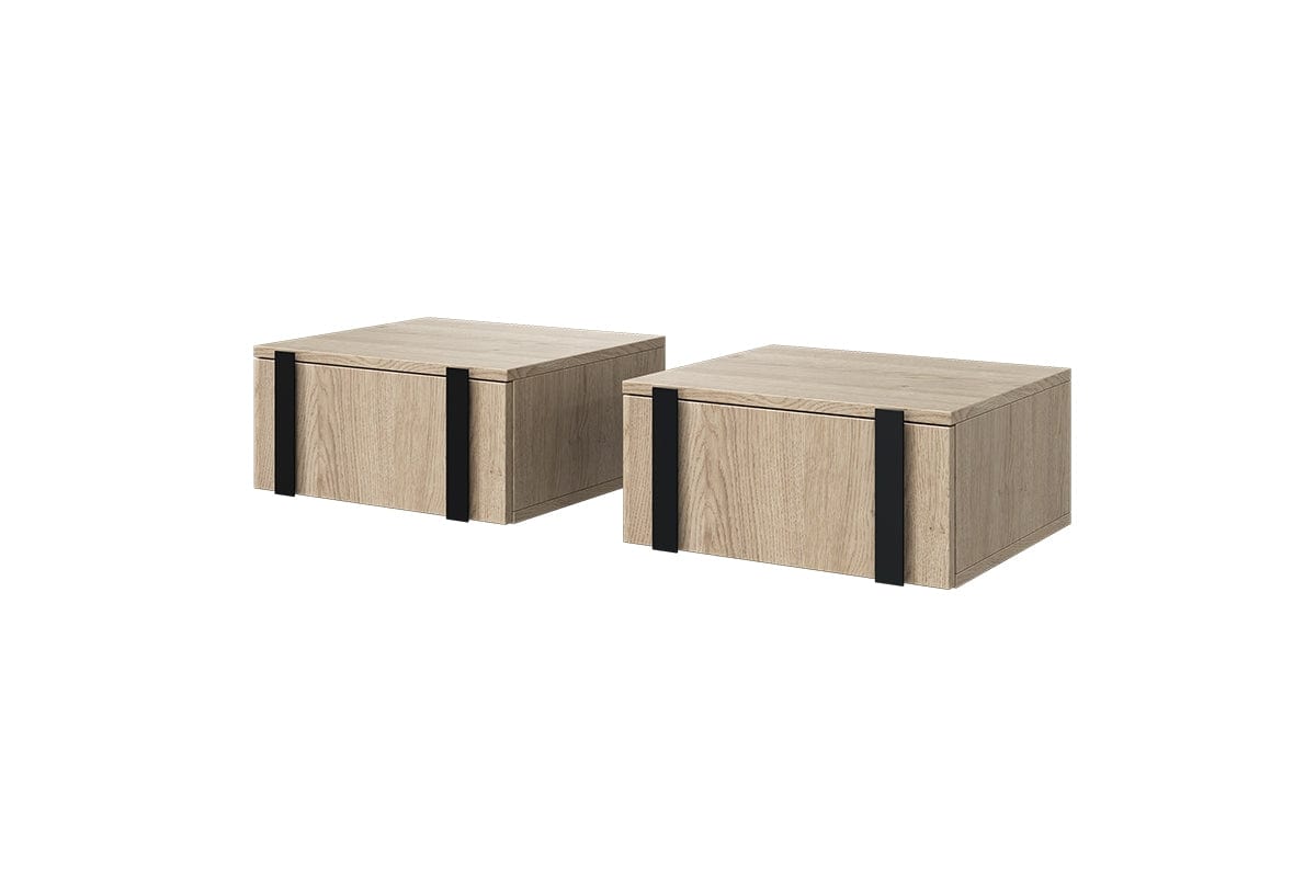Bogart Set 2 noptiere suspendate din pal, cu 1 sertar, Verica 50-1SZ Stejar / Negru, l50xA45xH23 cm