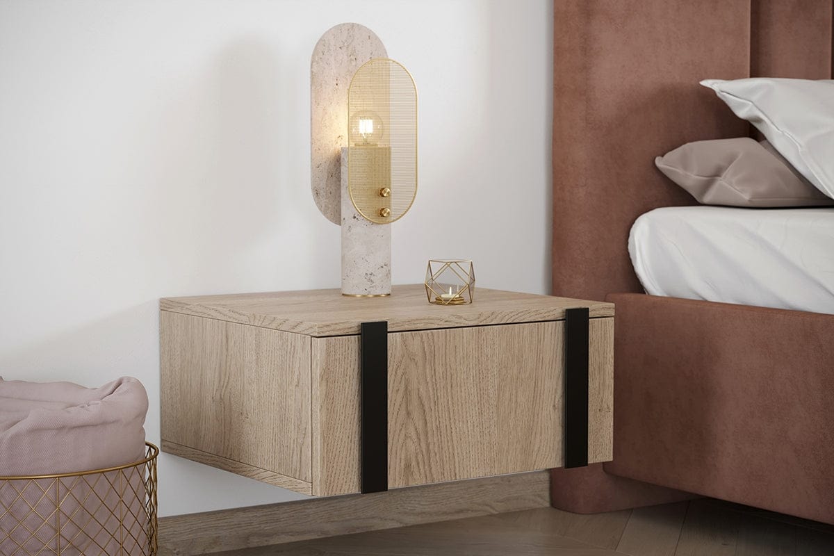 Set 2 noptiere suspendate din pal, cu 1 sertar, Verica 50-1SZ Stejar / Negru, l50xA45xH23 cm (1)