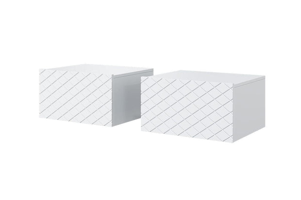 Set 2 noptiere suspendate din pal si MDF, cu 1 sertar, Scalia 50-1SZ Alb, l50xA42xH27 cm