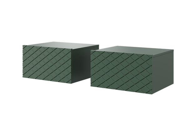 Set 2 noptiere suspendate din pal si MDF, cu 1 sertar, Scalia 50-1SZ Verde, l50xA42xH27 cm