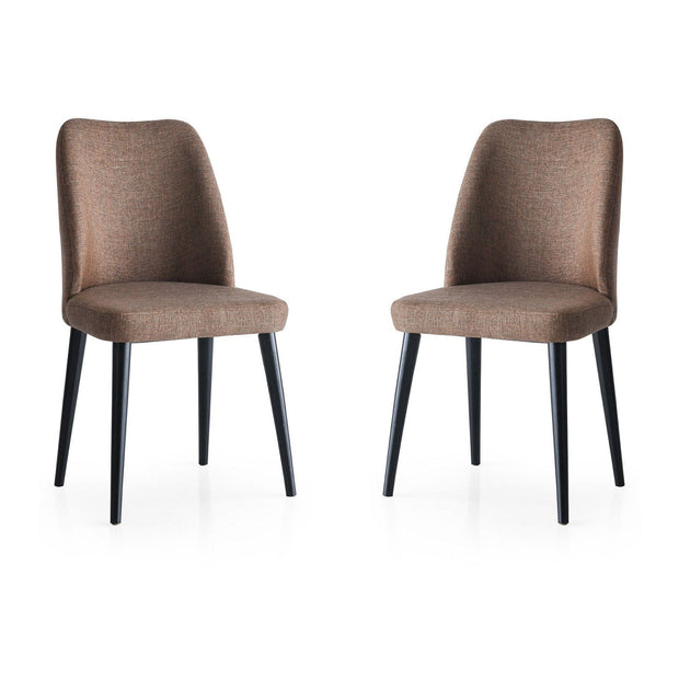 Set 2 scaune din lemn de fag, tapitate cu stofa Luna Maro / Negru, l49xA49xH90 cm