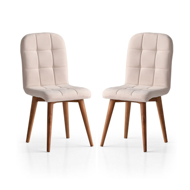 Set 2 scaune din lemn de fag, tapitate cu stofa Retro Crem / Maro, l41xA51xH88 cm