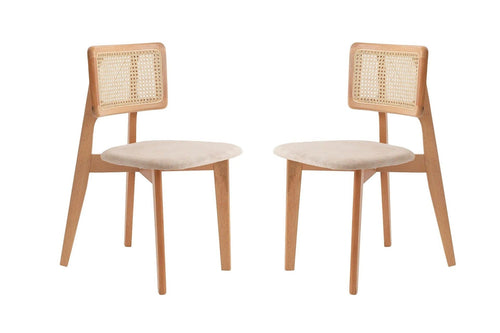 Set 2 scaune din lemn de fag, tapitate cu stofa Zeus Crem / Fag, l45xA45xH80 cm