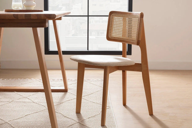 Set 2 scaune din lemn de fag, tapitate cu stofa Zeus Crem / Fag, l45xA45xH80 cm (1)