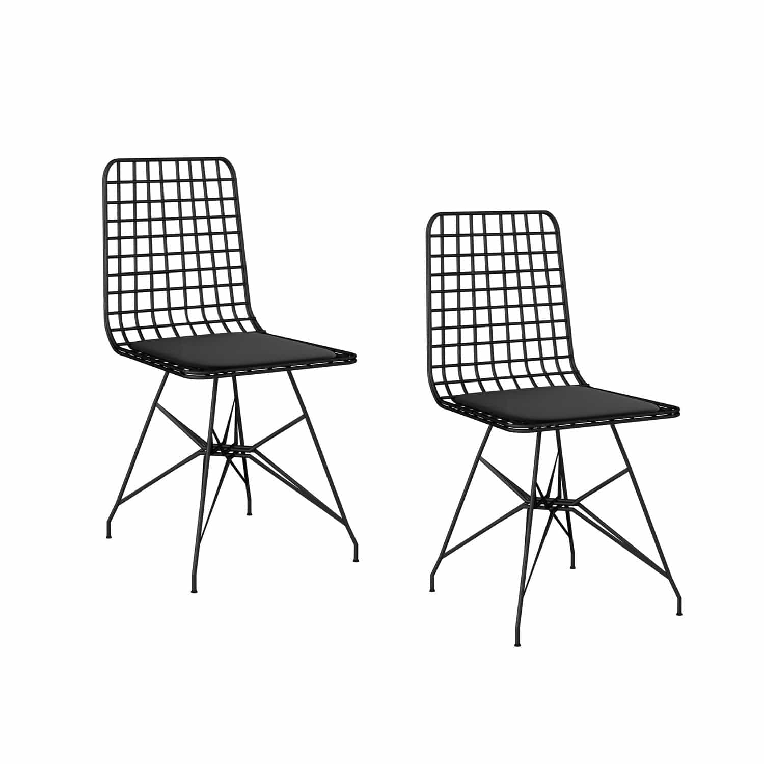 Set 2 scaune tapitate cu piele ecologica si picioare metalice, Tel Negru, l41xA41xH83 cm