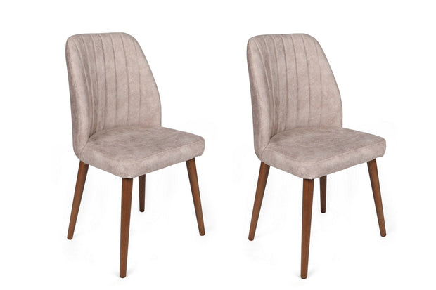 Set 2 scaune tapitate cu stofa si picioare din lemn, Alfa 465-V2 Velvet Grej / Nuc, l50xA49xH90 cm