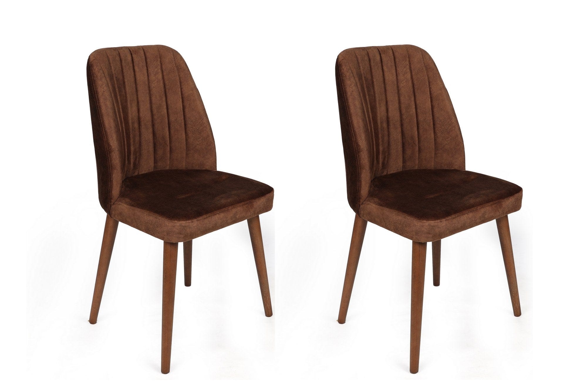 Set 2 scaune tapitate cu stofa si picioare din lemn, Alfa 466-V2 Velvet Maro / Nuc, l50xA49xH90 cm
