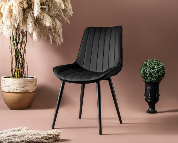 Asir Set 2 scaune tapitate cu stofa si picioare metalice, Venus Negru, l51xA45xH90 cm