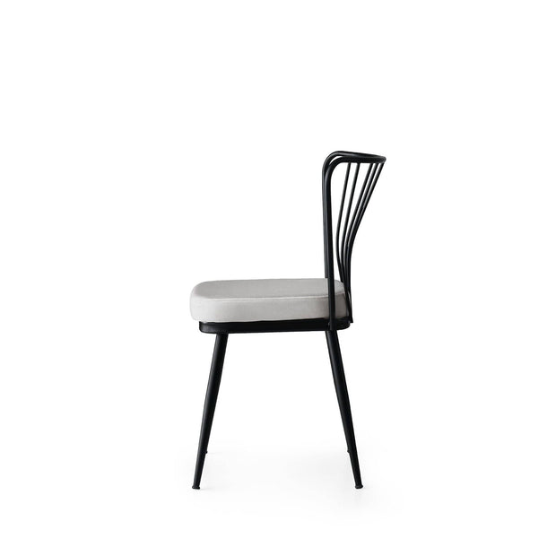 Set 2 scaune tapitate cu stofa si picioare metalice, Yildiz 186 Velvet Gri Deschis / Negru, l43xA42xH82 cm (5)