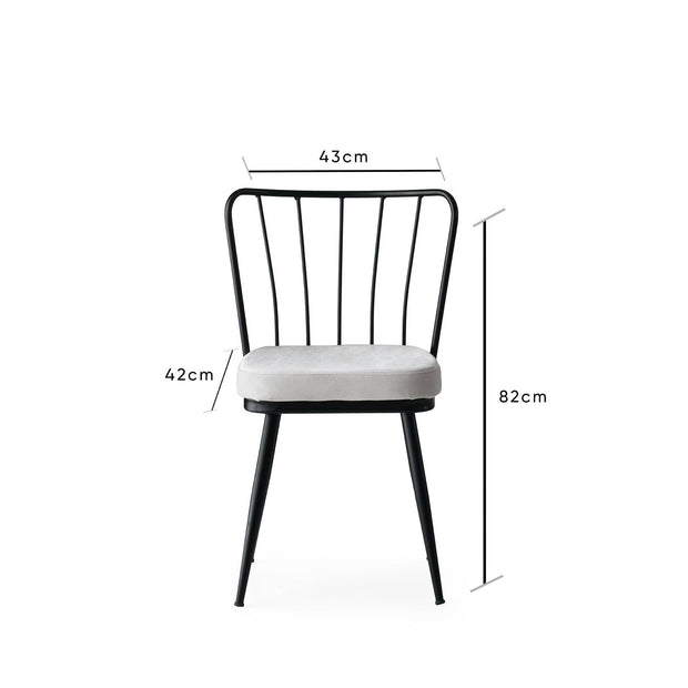 Set 2 scaune tapitate cu stofa si picioare metalice, Yildiz 186 Velvet Gri Deschis / Negru, l43xA42xH82 cm (7)