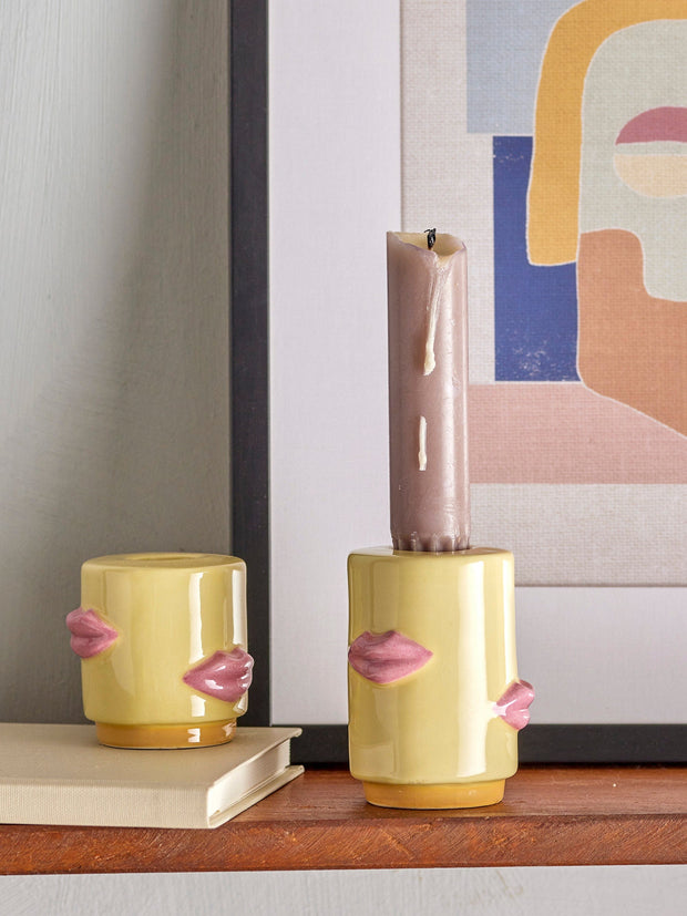 Set 2 suporturi pentru lumanari din ceramica, Noore Galben, Ø5xH7 / Ø5xH5 cm (4)