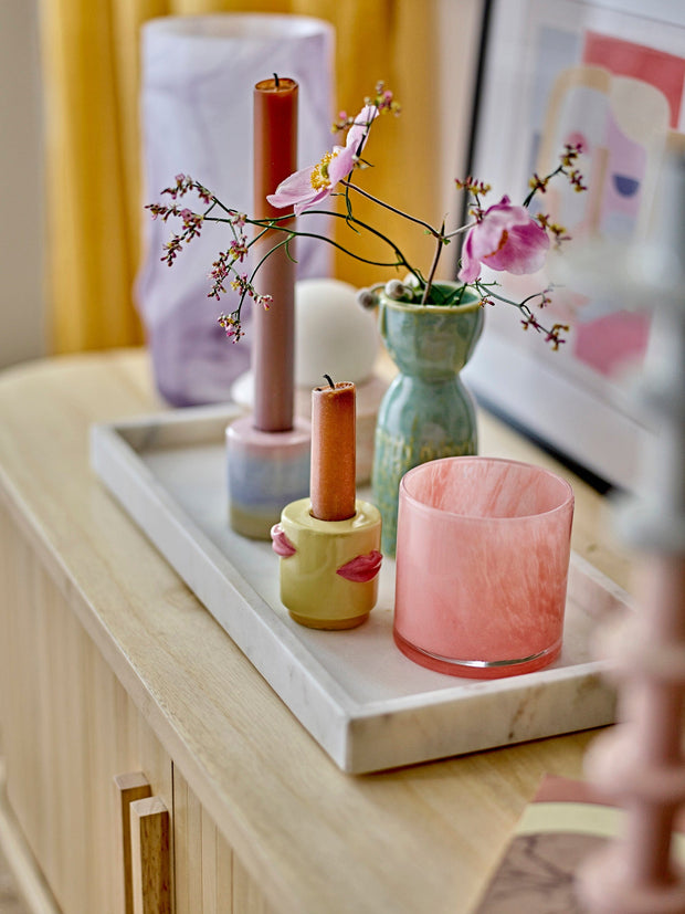 Set 2 suporturi pentru lumanari din ceramica, Rosslin Roz, Ø5xH5,5 / Ø5xH4,5 cm (2)