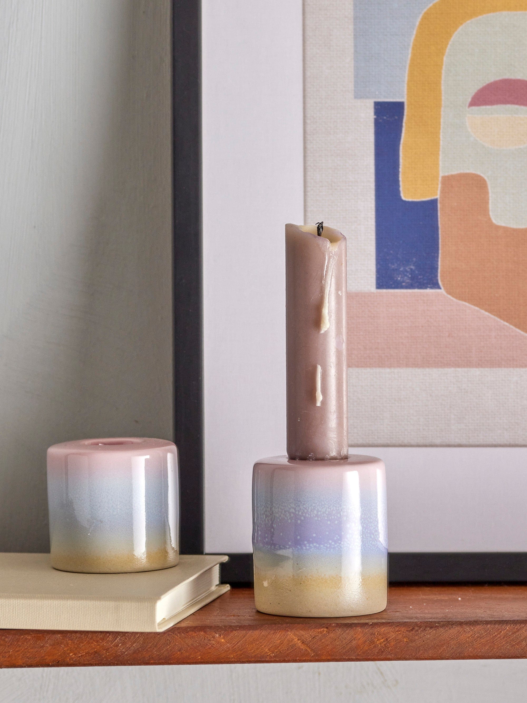 Set 2 suporturi pentru lumanari din ceramica, Rosslin Roz, Ø5xH5,5 / Ø5xH4,5 cm (3)