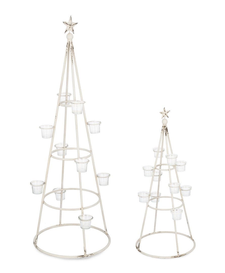 Set 2 suporturi pentru lumanari din sticla si metal Olimpia Alb, Ø33xH77 cm