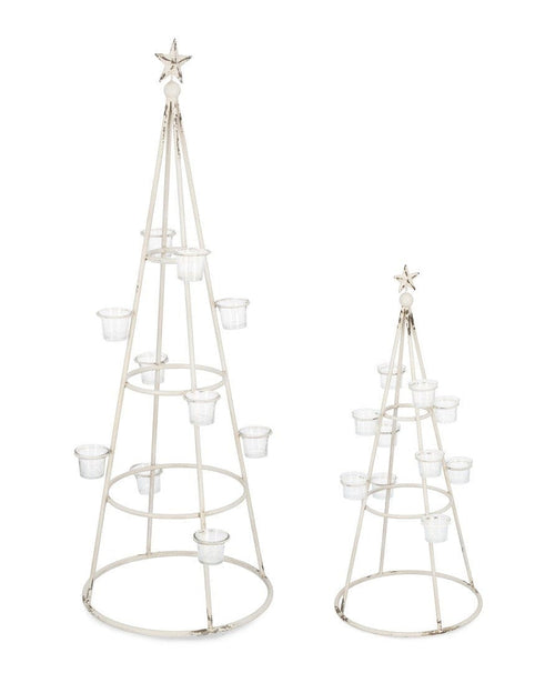 Set 2 suporturi pentru lumanari din sticla si metal Olimpia Alb, Ø33xH77 cm