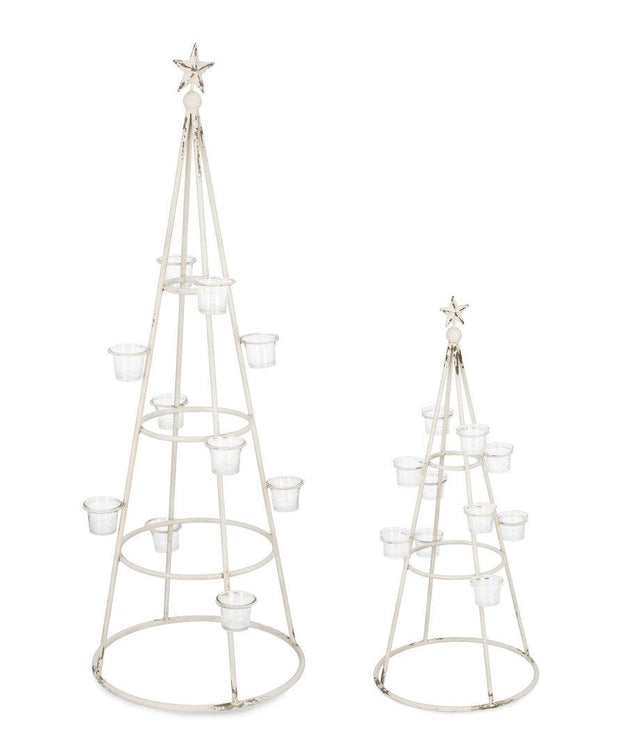 Set 2 suporturi pentru lumanari din sticla si metal Olimpia Alb, Ø33xH77 cm