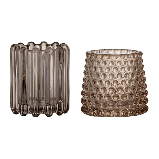 Set 2 suporturi pentru lumanari din sticla, Tahoka Maro, Ø7,5xH7 / Ø6,5xH7,5 cm