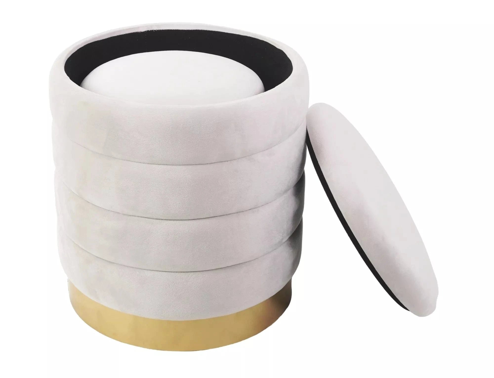 Signal Set 2 taburete tapitate cu stofa, cu spatiu de depozitare Brito Velvet Bej, Ø40xH45 / Ø30xH38 cm