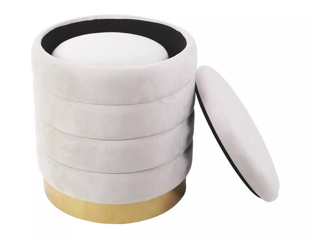 Signal Set 2 taburete tapitate cu stofa, cu spatiu de depozitare Brito Velvet Bej, Ø40xH45 / Ø30xH38 cm