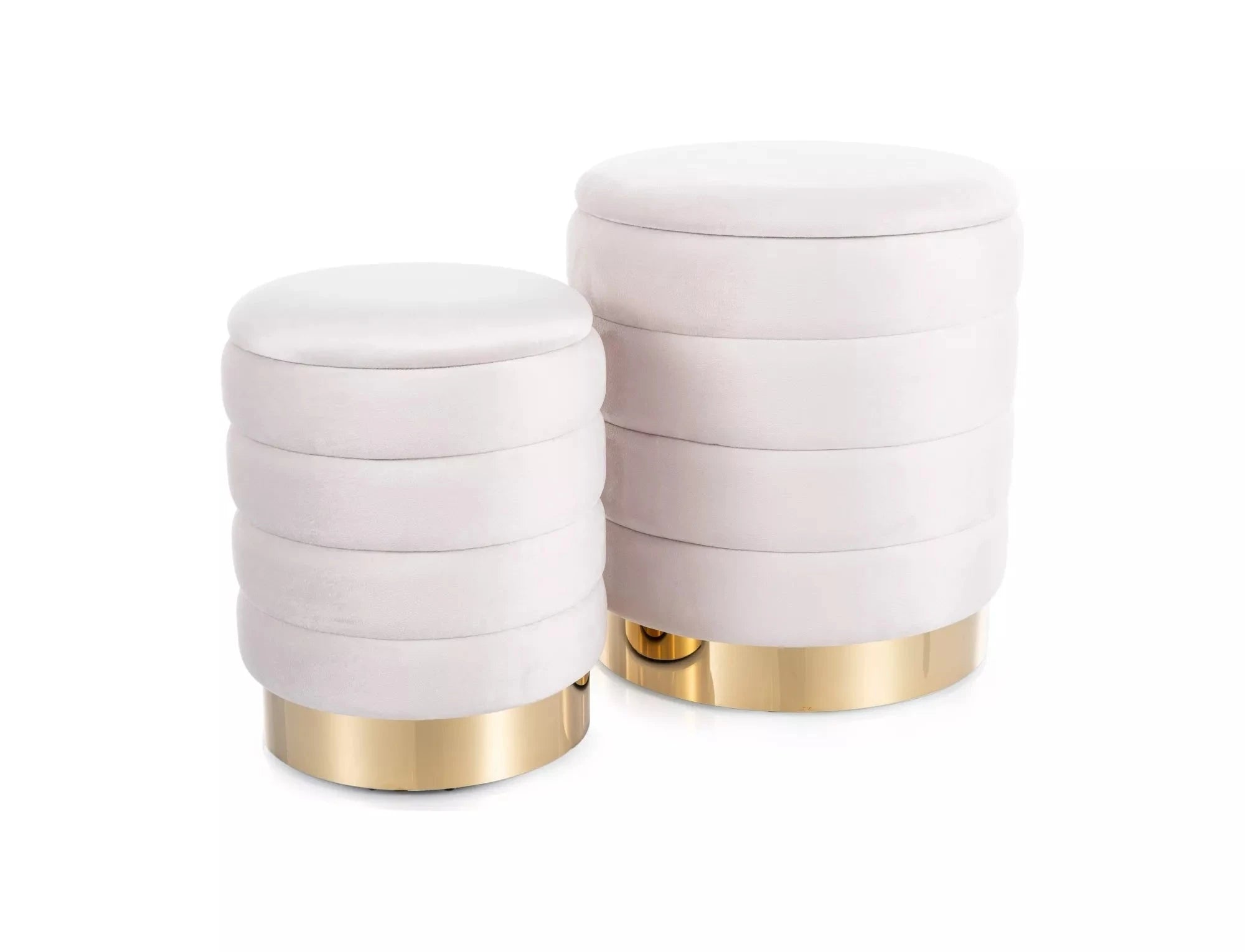 Signal Set 2 taburete tapitate cu stofa, cu spatiu de depozitare Brito Velvet Bej, Ø40xH45 / Ø30xH38 cm