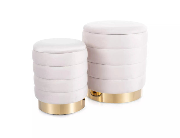 Signal Set 2 taburete tapitate cu stofa, cu spatiu de depozitare Brito Velvet Bej, Ø40xH45 / Ø30xH38 cm