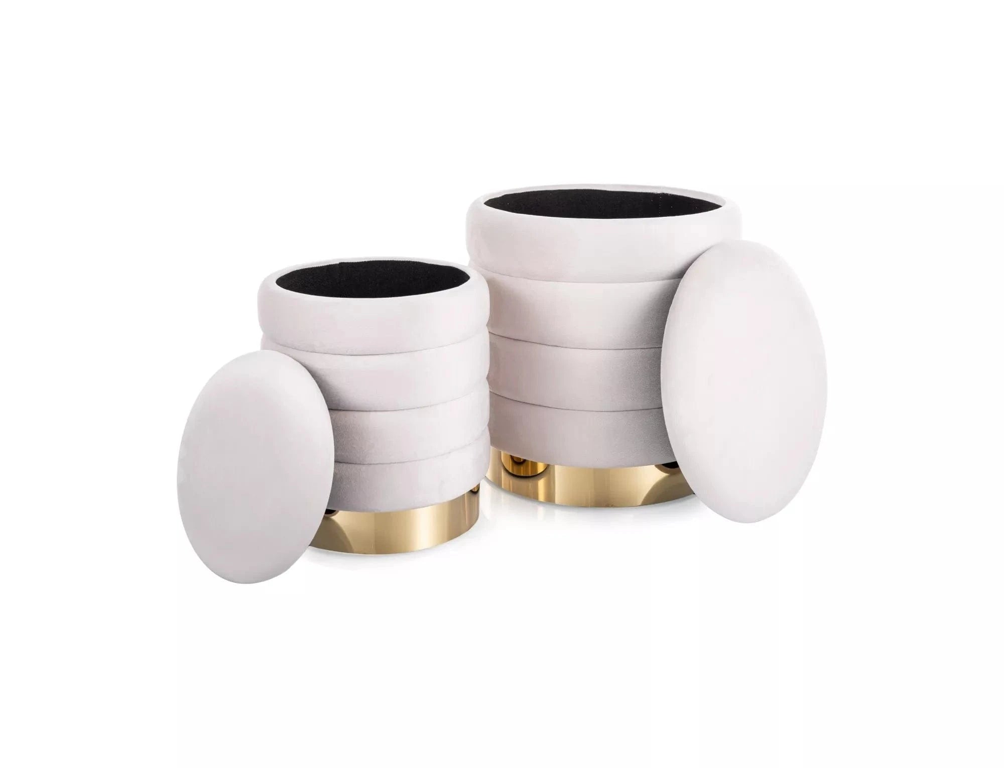 Signal Set 2 taburete tapitate cu stofa, cu spatiu de depozitare Brito Velvet Bej, Ø40xH45 / Ø30xH38 cm