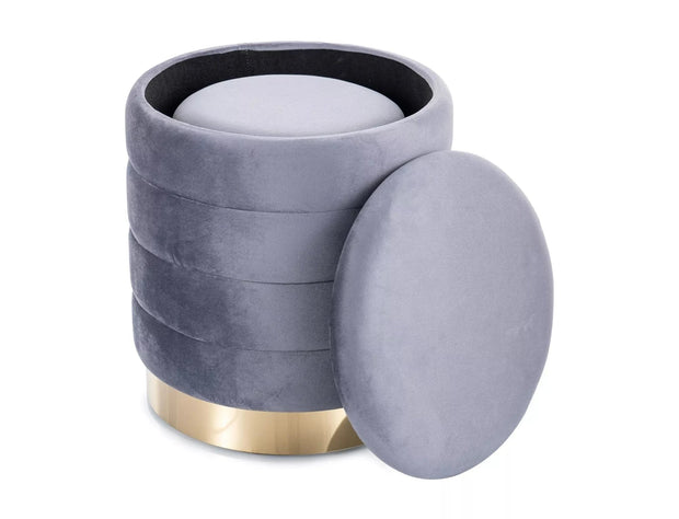 Signal Set 2 taburete tapitate cu stofa, cu spatiu de depozitare Brito Velvet Gri, Ø40xH45  Ø30xH38 cm