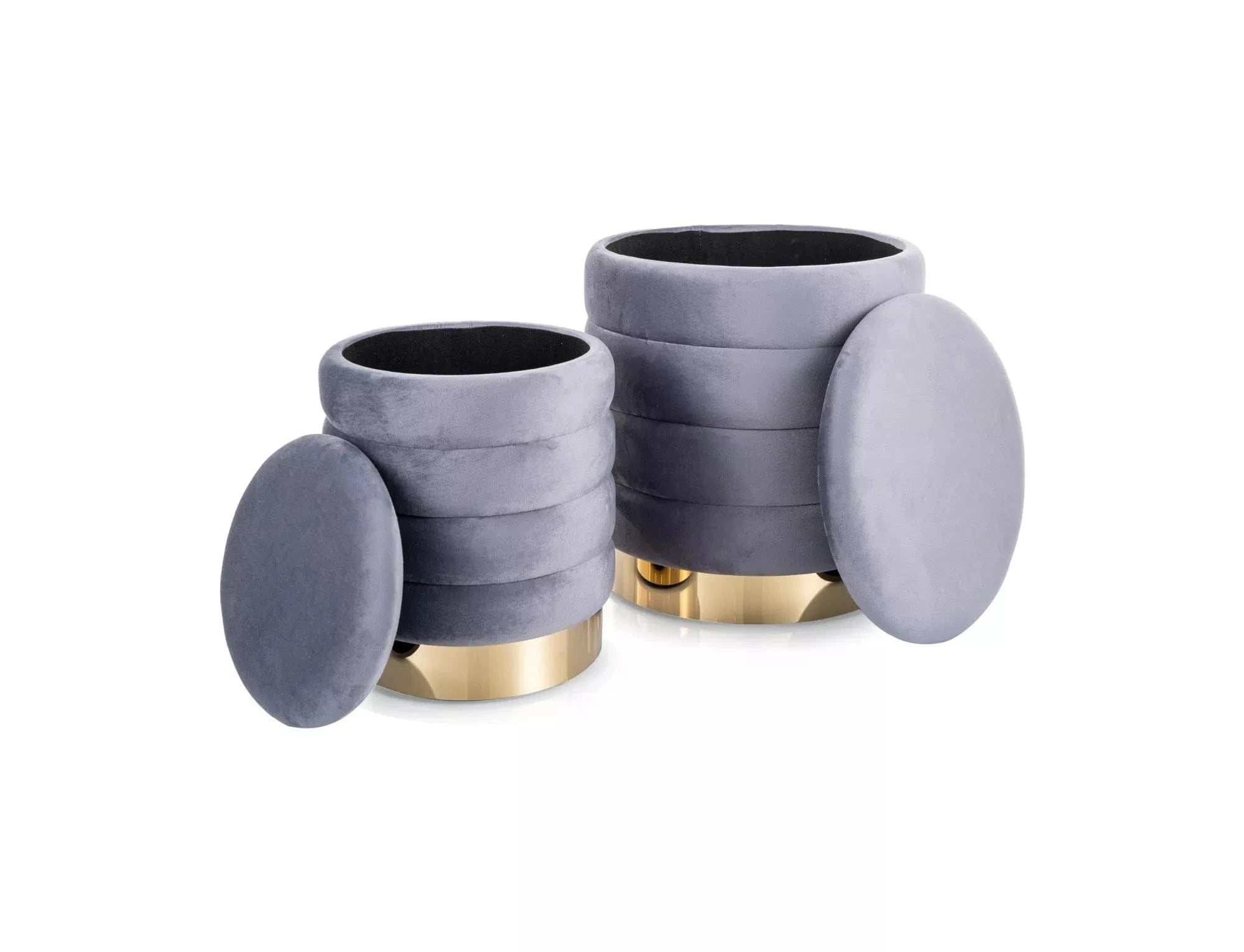 Signal Set 2 taburete tapitate cu stofa, cu spatiu de depozitare Brito Velvet Gri, Ø40xH45  Ø30xH38 cm