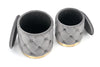 Set 2 taburete tapitate cu stofa, cu spatiu de depozitare Polly Gri / Auriu, Ø40xH44 / Ø33xH38 cm (1)