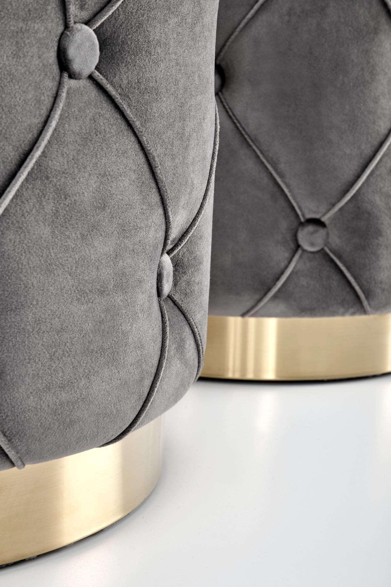 Set 2 taburete tapitate cu stofa, cu spatiu de depozitare Polly Gri / Auriu, Ø40xH44 / Ø33xH38 cm (5)