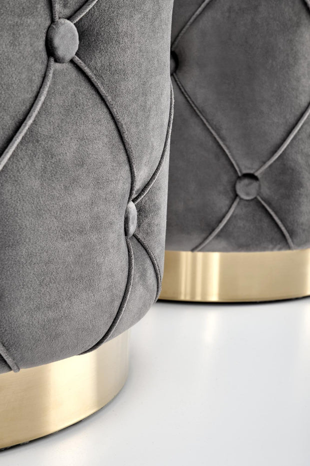 Set 2 taburete tapitate cu stofa, cu spatiu de depozitare Polly Gri / Auriu, Ø40xH44 / Ø33xH38 cm (5)