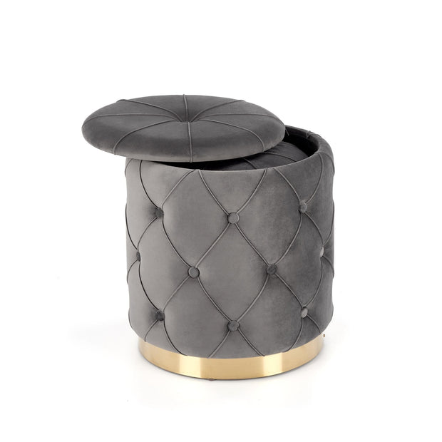 Set 2 taburete tapitate cu stofa, cu spatiu de depozitare Polly Gri / Auriu, Ø40xH44 / Ø33xH38 cm (7)