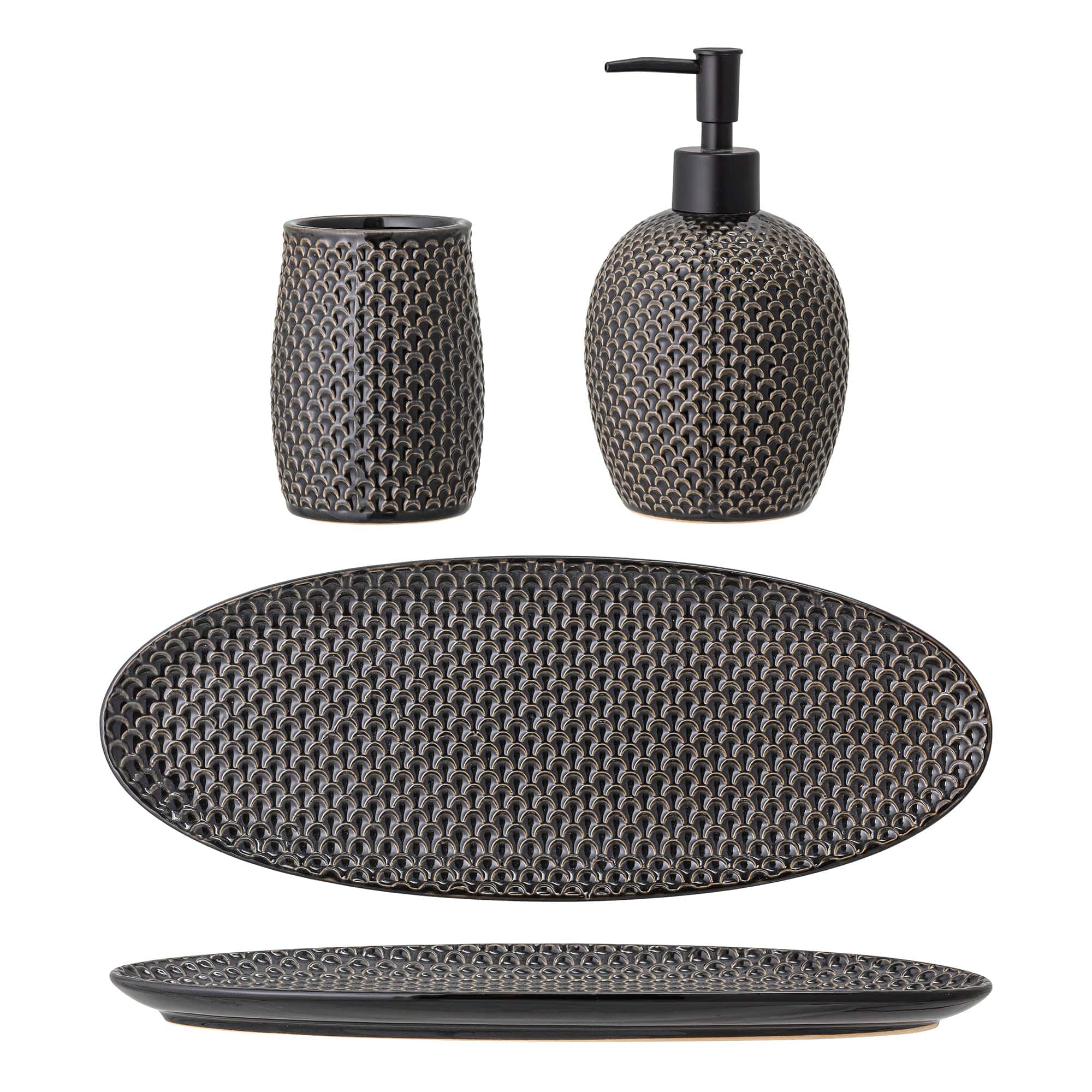 Bloomingville Set 3 accesorii pentru baie din ceramica, Hrin Gri